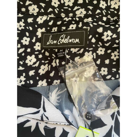 Sam Edelman Graphic Botanic Tie Neck Printed Dress Black/ White Size Medium - Picture 6 of 8